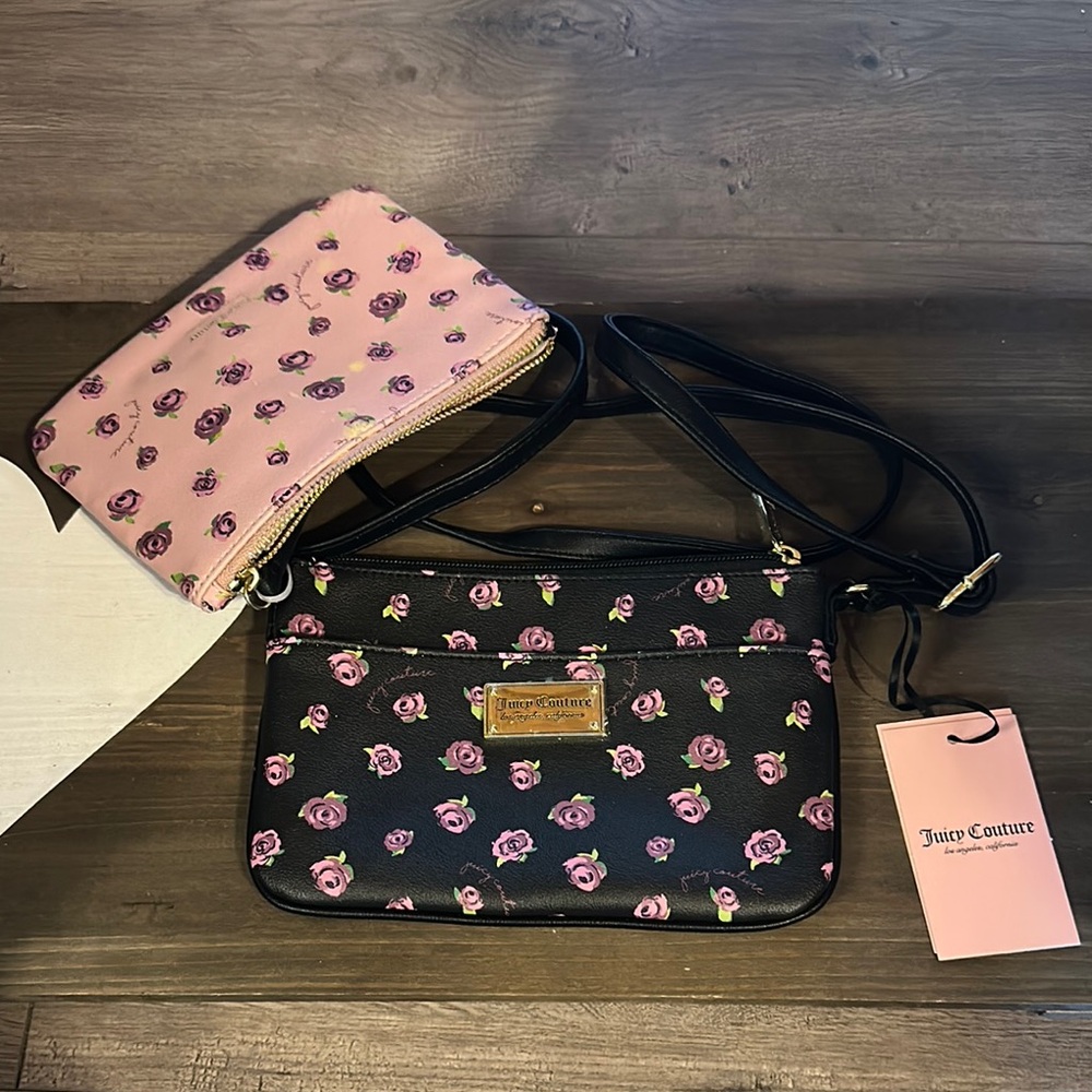 Juicy Couture Black and Pink Floral Bag Duo